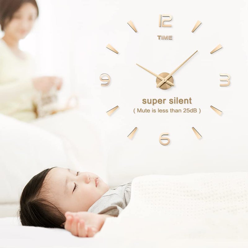 SIEMOO Large DIY Wall Clock Kit, 3D Frameless Wall Clock with Mirror Number Stickers for Home Living Room Bedroom Office Decoration-Black 022 - Image 2